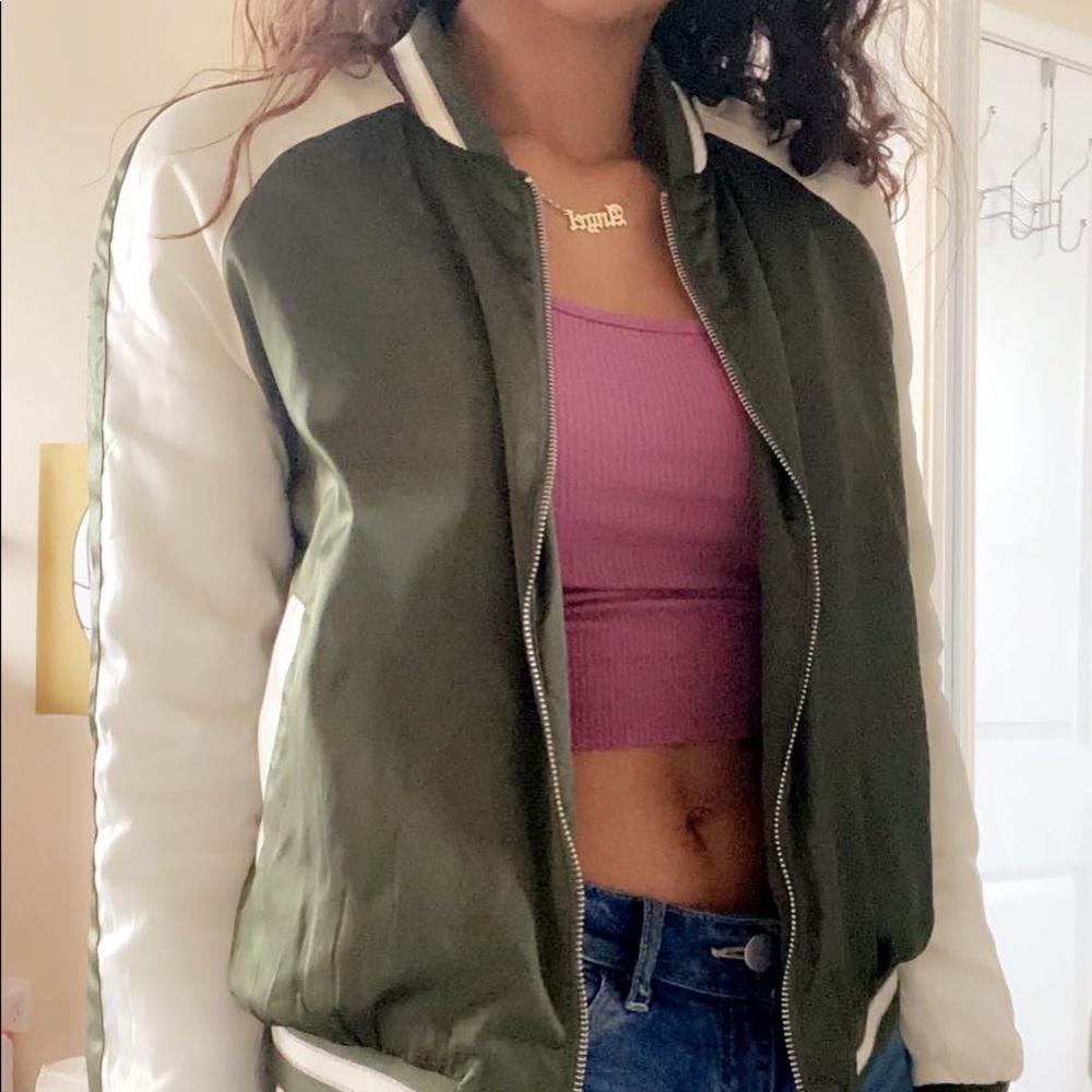Green/Cream Bomber Jacket | Forever 21